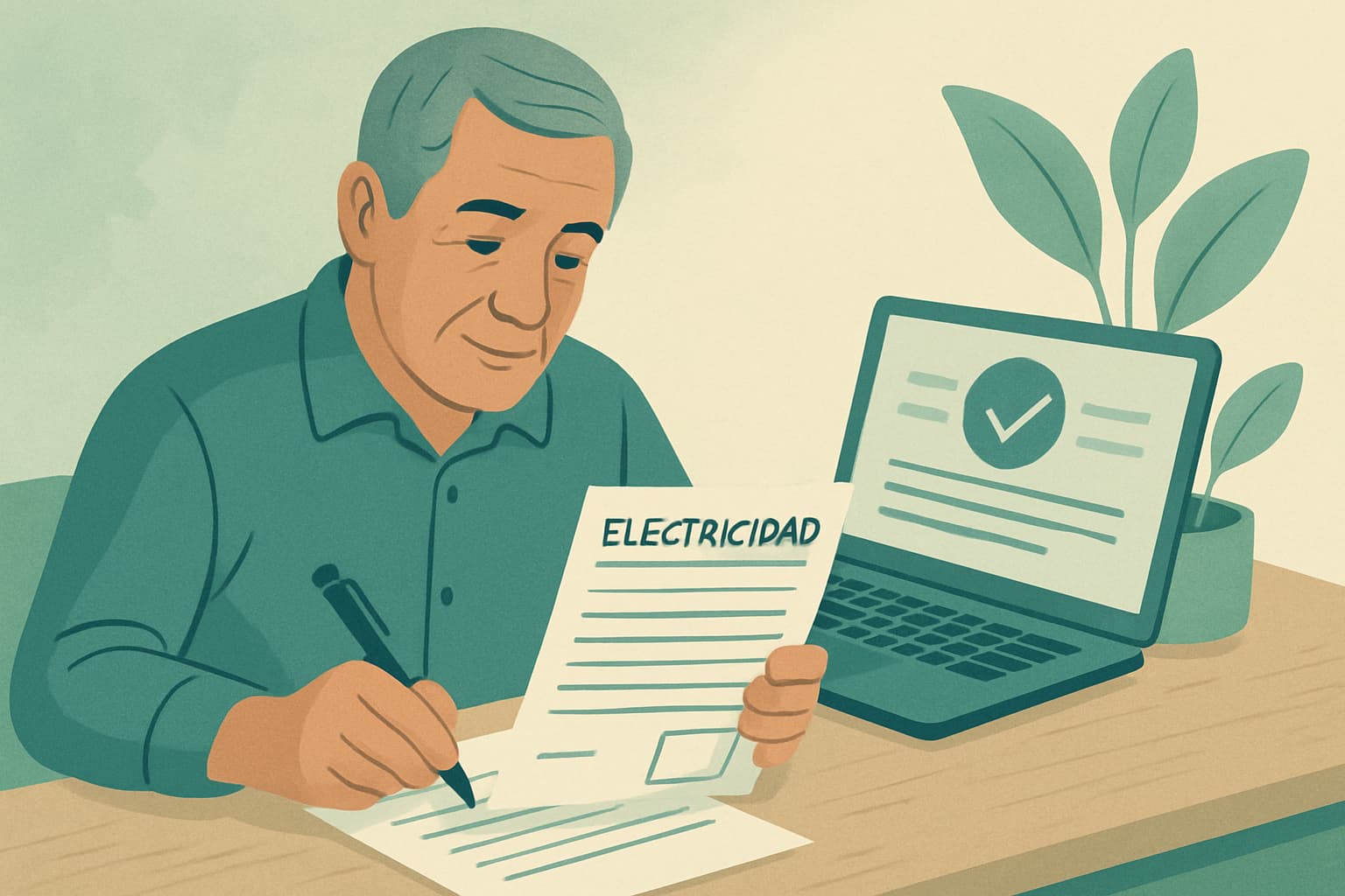 Persona revisando una factura de luz incorrecta antes de presentar una reclamación